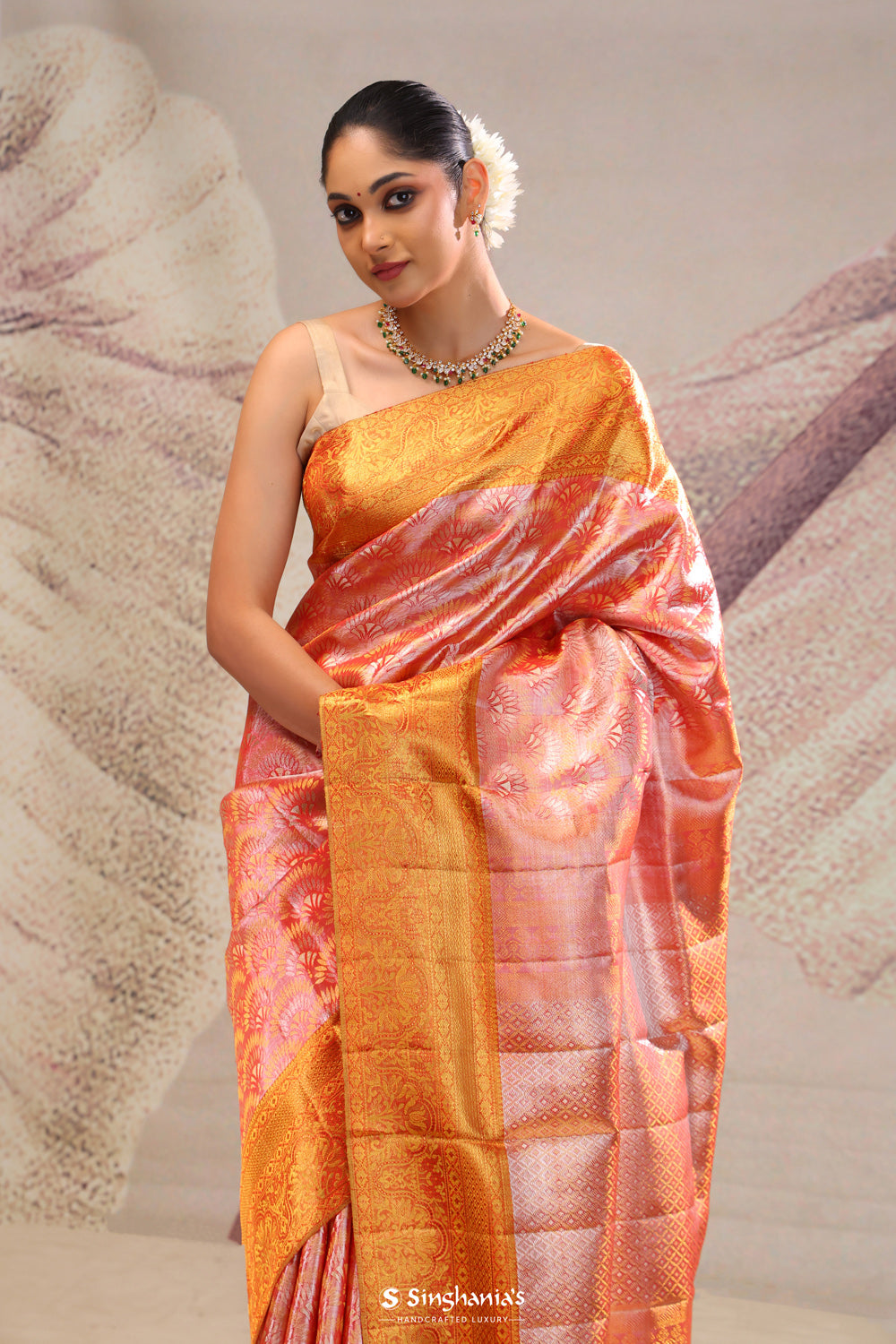 Georgia Peach Heritage Kanjivaram Silk Saree