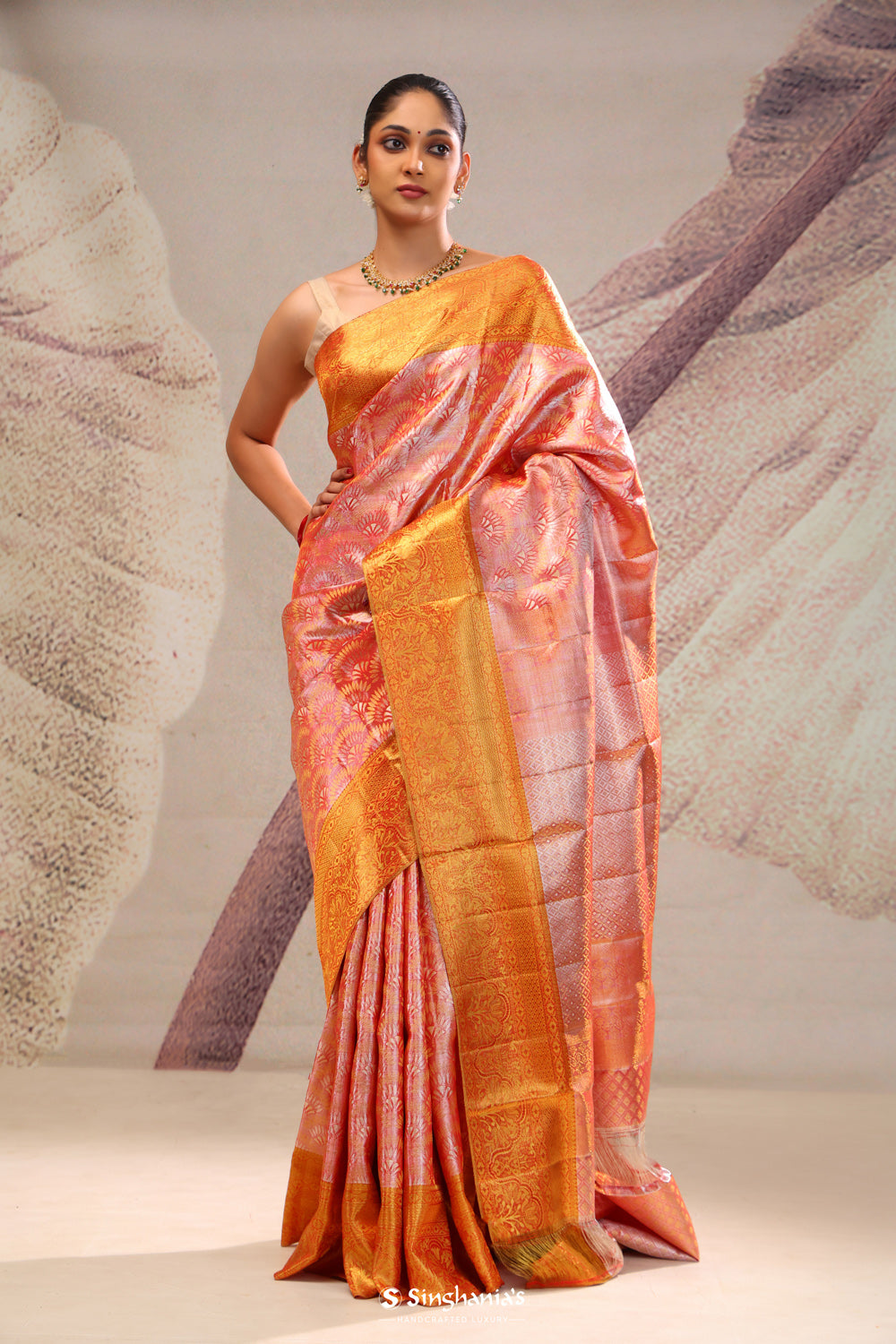 Georgia Peach Heritage Kanjivaram Silk Saree