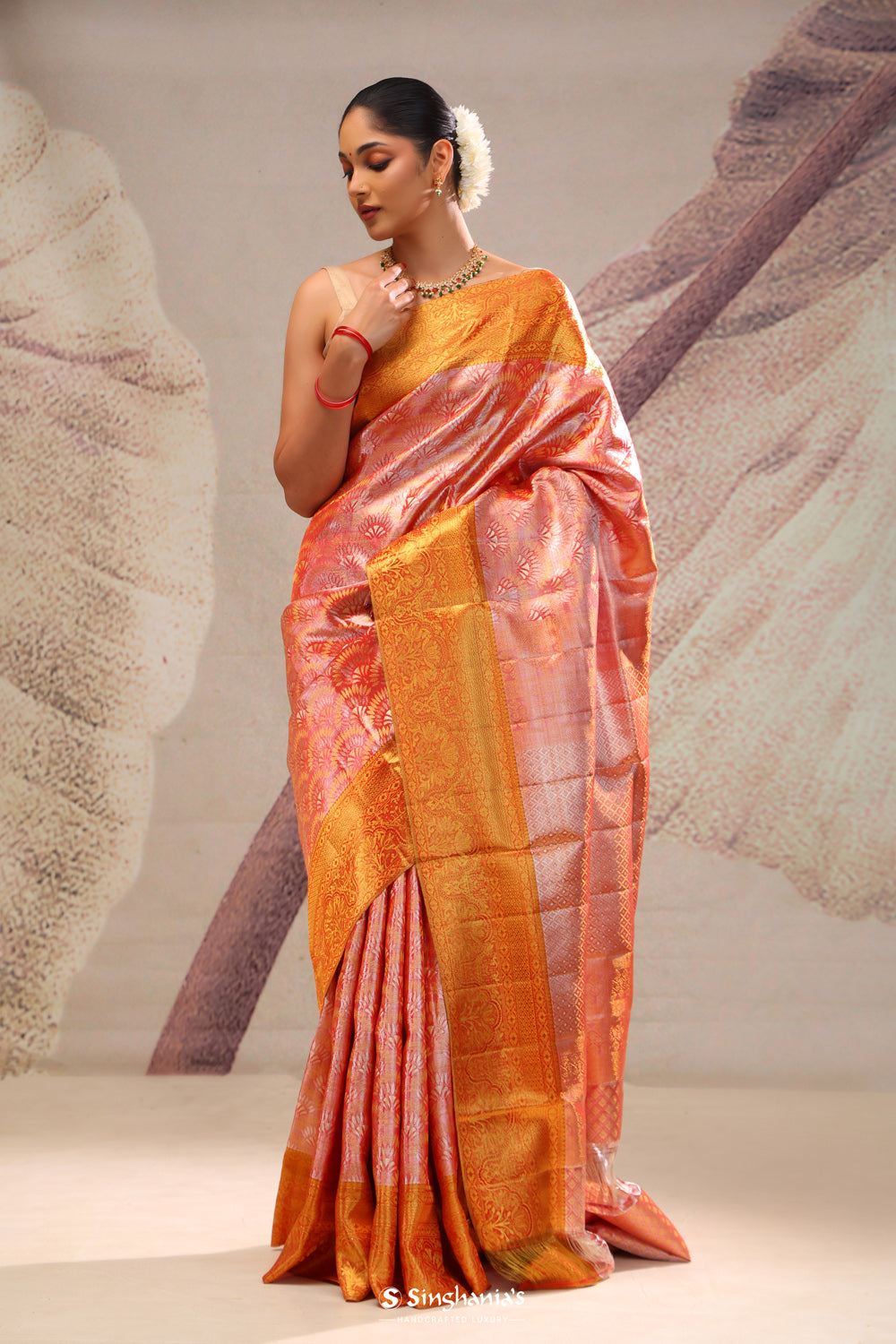 Georgia Peach Heritage Kanjivaram Silk Saree