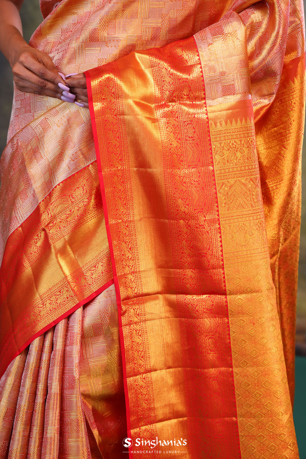Orange Gold Jaal Kanjivaram Silk Saree