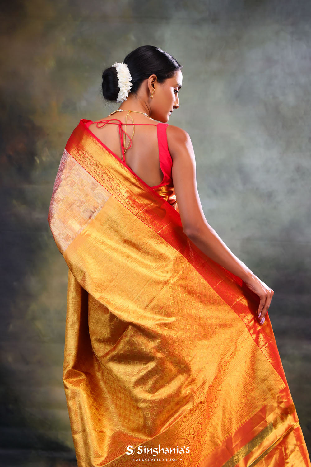 Orange Gold Jaal Kanjivaram Silk Saree