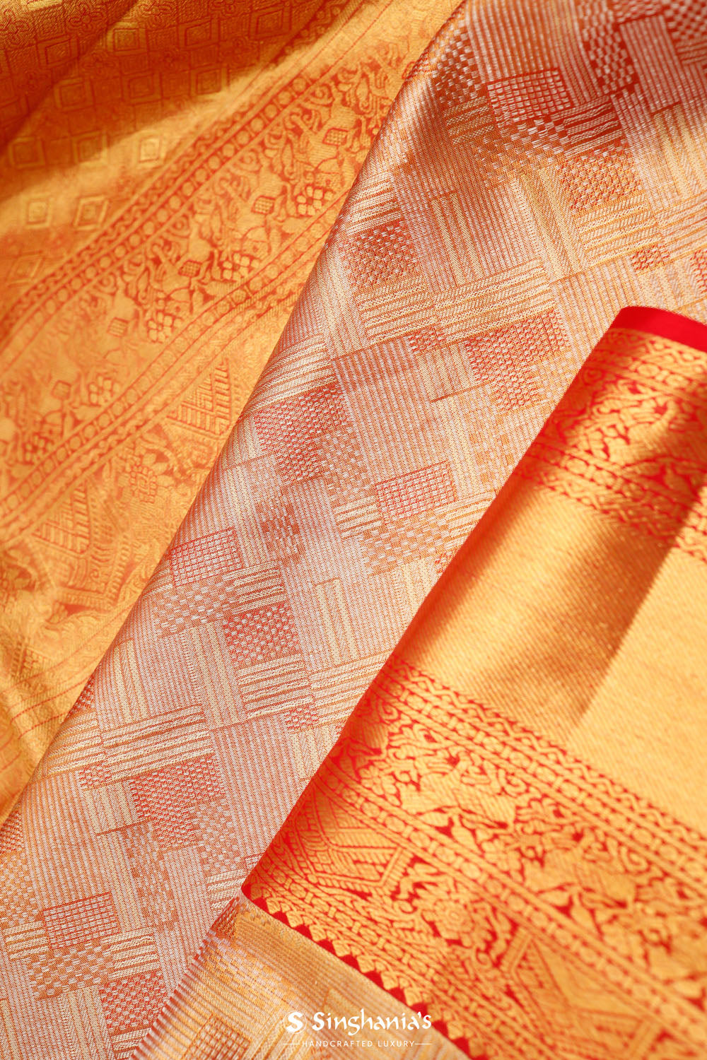 Orange Gold Jaal Kanjivaram Silk Saree