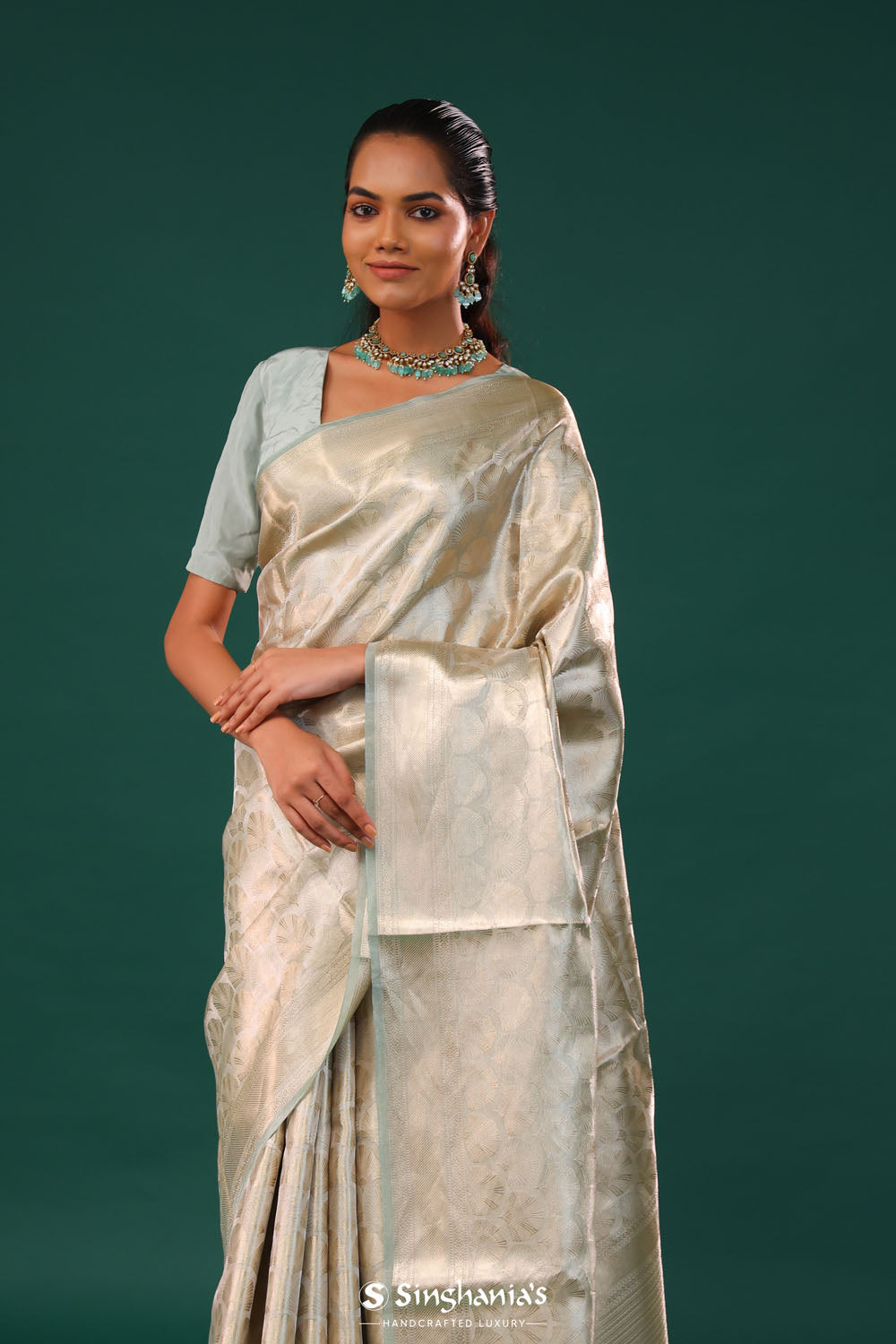 Marian Blue Jaal Tissue Banarasi Saree