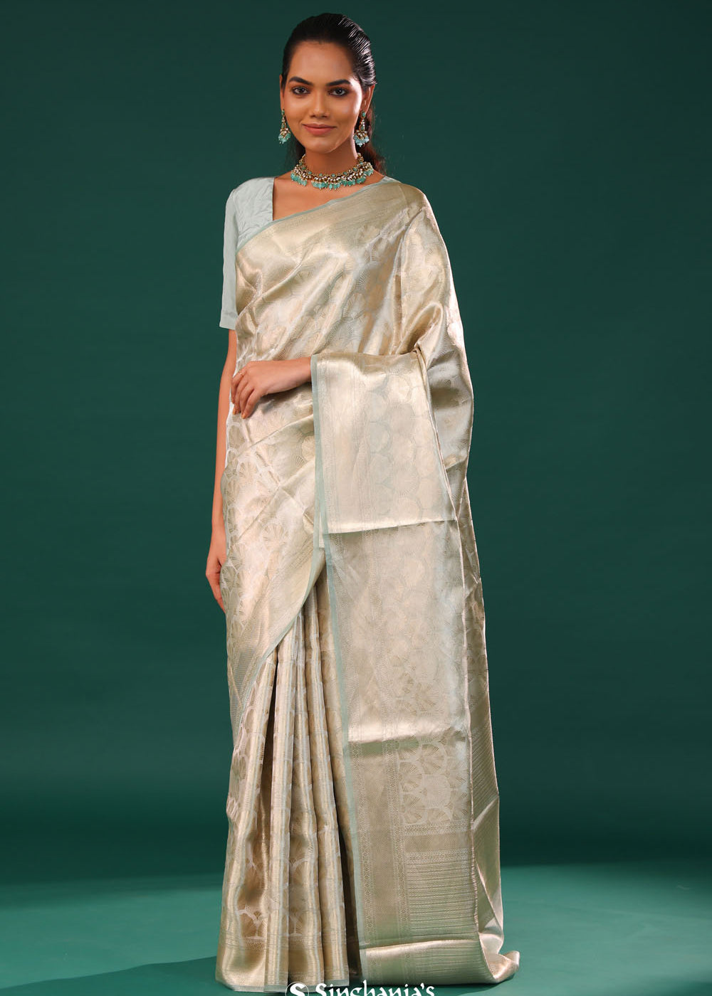 Marian Blue Jaal Tissue Banarasi Saree