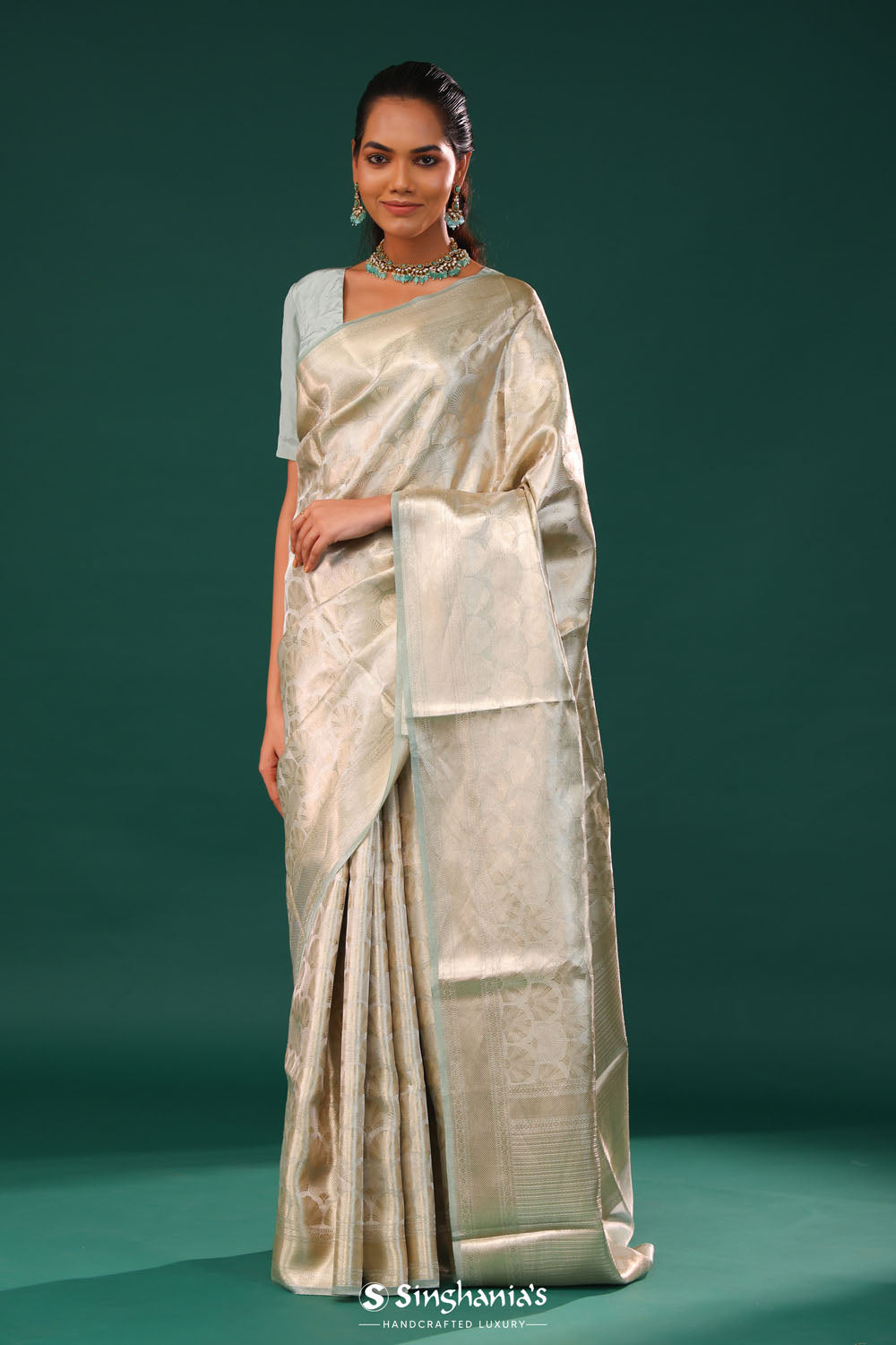 Marian Blue Jaal Tissue Banarasi Saree