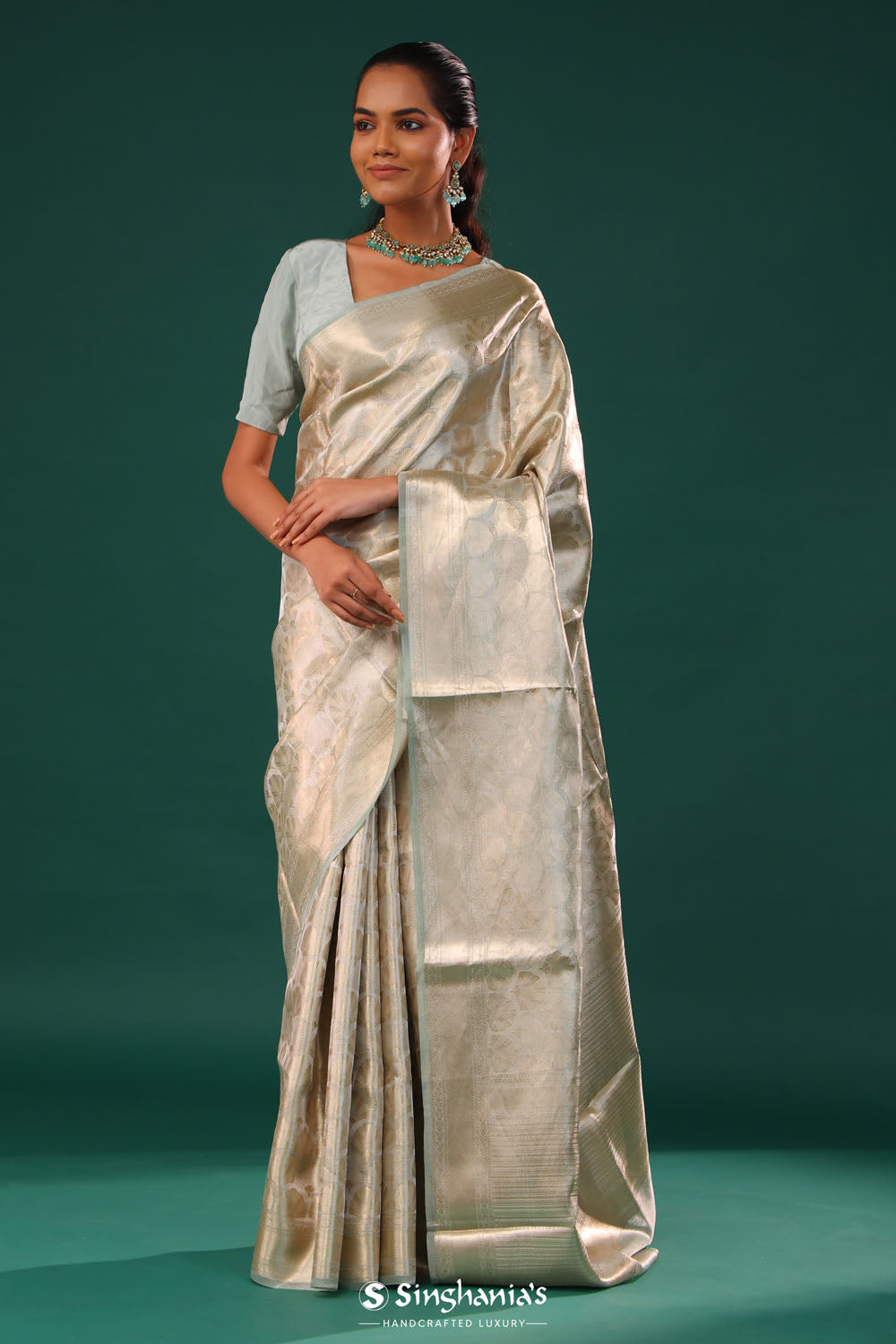 Marian Blue Jaal Tissue Banarasi Saree