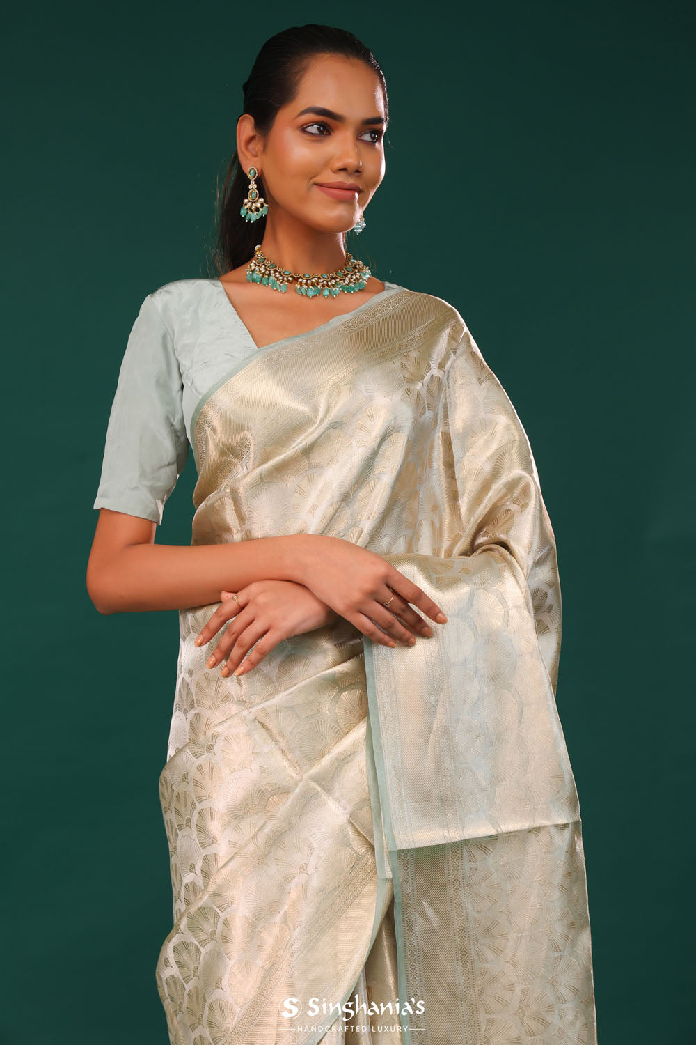 Marian Blue Jaal Tissue Banarasi Saree