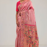 Candy Pink Designer Tissue Saree With Paithani Border