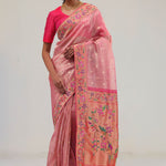 Candy Pink Designer Tissue Saree With Paithani Border