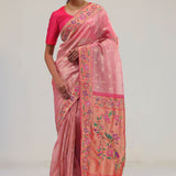 Candy Pink Designer Tissue Saree With Paithani Border