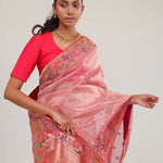 Candy Pink Designer Tissue Saree With Paithani Border