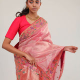 Candy Pink Designer Tissue Saree With Paithani Border