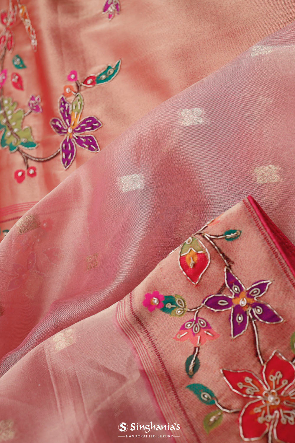Candy Pink Designer Tissue Saree With Paithani Border