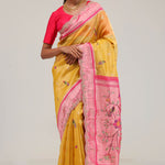 Cyber Yellow Designer Tissue Saree With Paithani Border