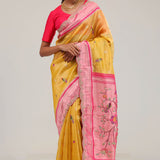 Cyber Yellow Designer Tissue Saree With Paithani Border
