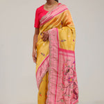 Cyber Yellow Designer Tissue Saree With Paithani Border