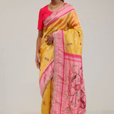 Cyber Yellow Designer Tissue Saree With Paithani Border