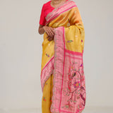 Cyber Yellow Designer Tissue Saree With Paithani Border