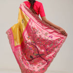 Cyber Yellow Designer Tissue Saree With Paithani Border