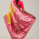 Cyber Yellow Designer Tissue Saree With Paithani Border