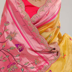 Cyber Yellow Designer Tissue Saree With Paithani Border