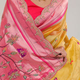 Cyber Yellow Designer Tissue Saree With Paithani Border