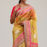 Gold Yellow Designer Tissue Saree With Paithani Border