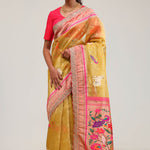 Gold Yellow Designer Tissue Saree With Paithani Border