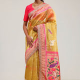 Gold Yellow Designer Tissue Saree With Paithani Border