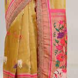 Gold Yellow Designer Tissue Saree With Paithani Border