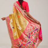 Gold Yellow Designer Tissue Saree With Paithani Border