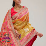 Gold Yellow Designer Tissue Saree With Paithani Border