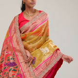Gold Yellow Designer Tissue Saree With Paithani Border