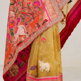 Gold Yellow Designer Tissue Saree With Paithani Border