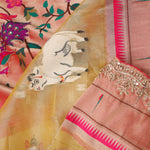 Gold Yellow Designer Tissue Saree With Paithani Border