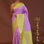 Amethyst Kanjivaram Saree With Contrast Lime Green Border