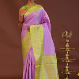 Amethyst Kanjivaram Saree With Contrast Lime Green Border