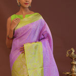 Amethyst Kanjivaram Saree With Contrast Lime Green Border