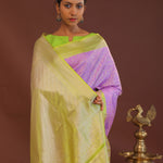 Amethyst Kanjivaram Saree With Contrast Lime Green Border
