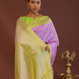 Amethyst Kanjivaram Saree With Contrast Lime Green Border