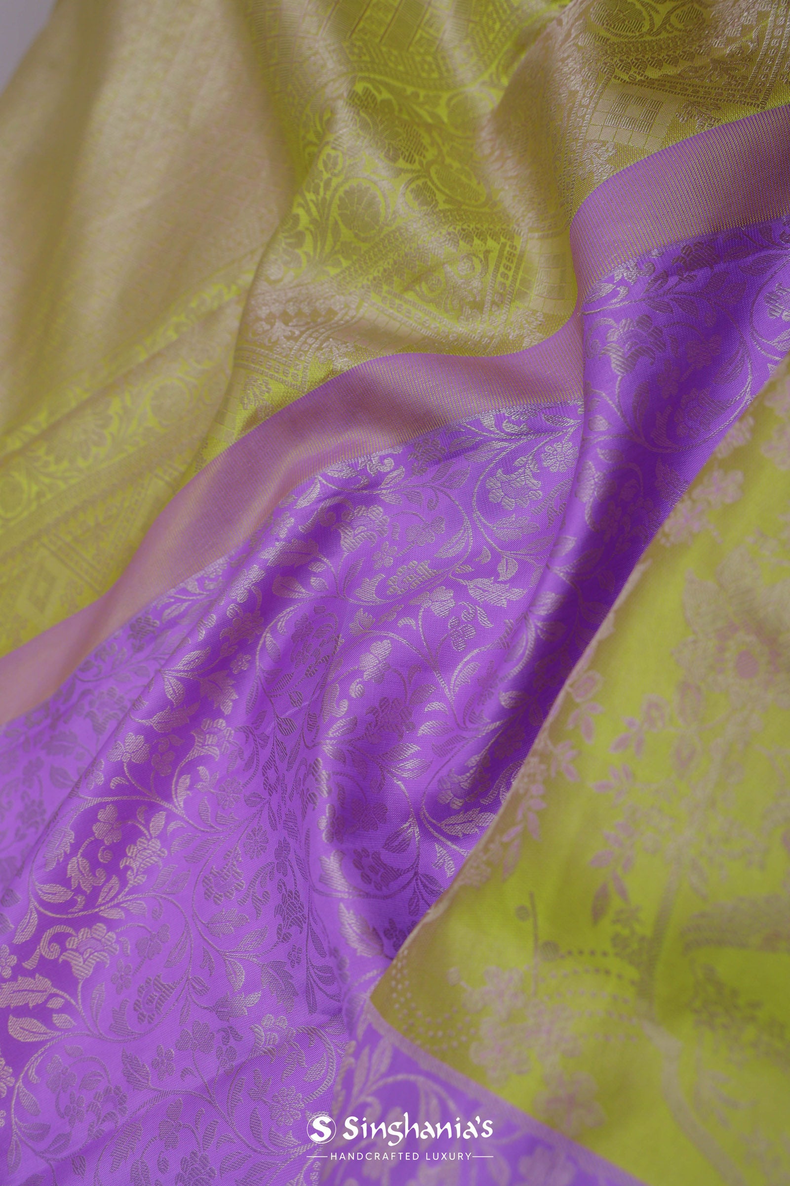 Amethyst Kanjivaram Saree With Contrast Lime Green Border