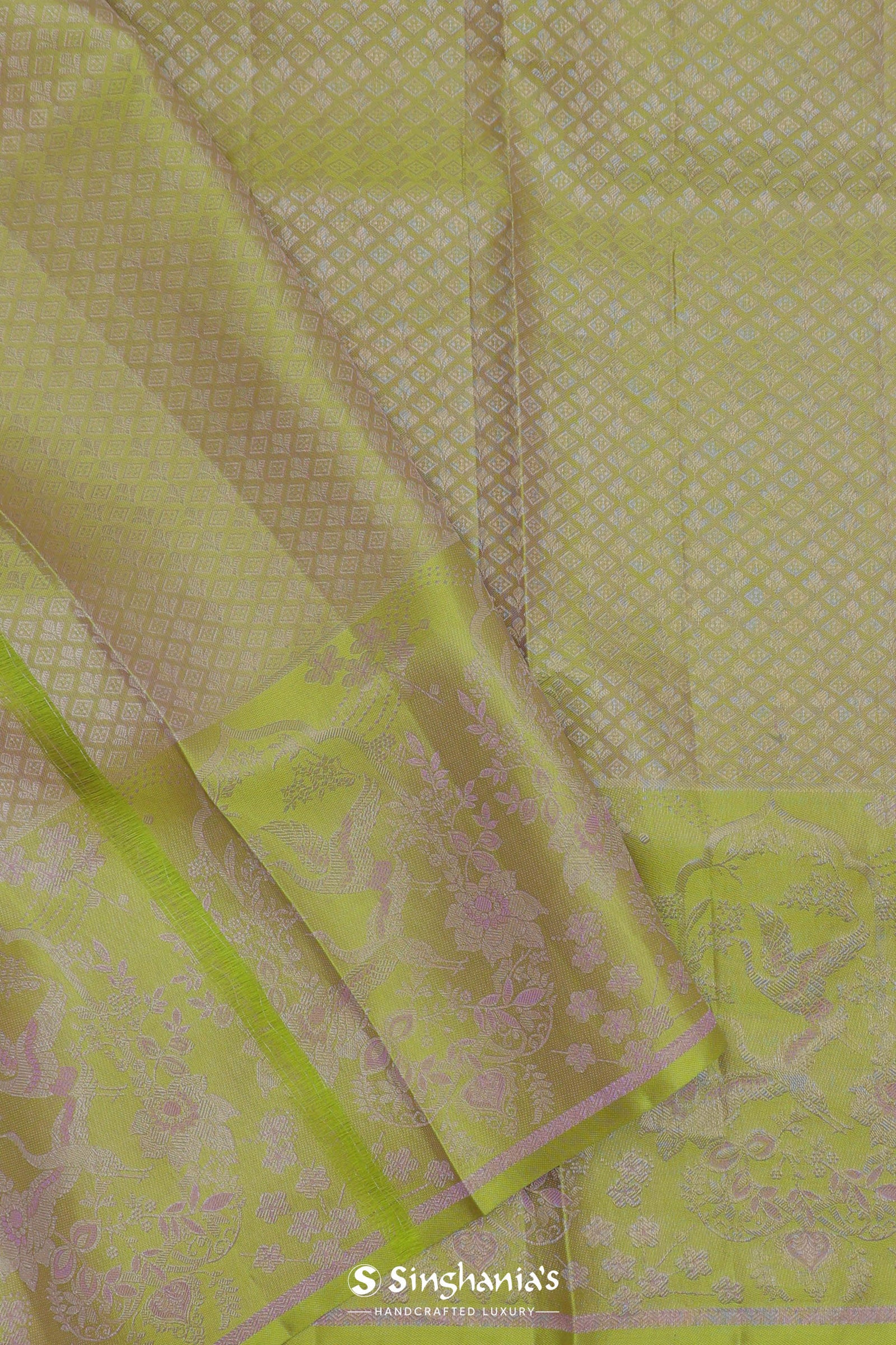 Amethyst Kanjivaram Saree With Contrast Lime Green Border