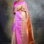 Dull Gold Kanjivaram Silk Saree With Contrast Border