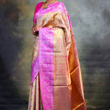 Dull Gold Kanjivaram Silk Saree With Contrast Border