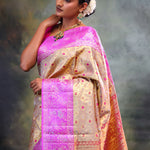 Dull Gold Kanjivaram Silk Saree With Contrast Border