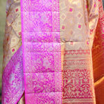 Dull Gold Kanjivaram Silk Saree With Contrast Border