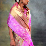 Dull Gold Kanjivaram Silk Saree With Contrast Border