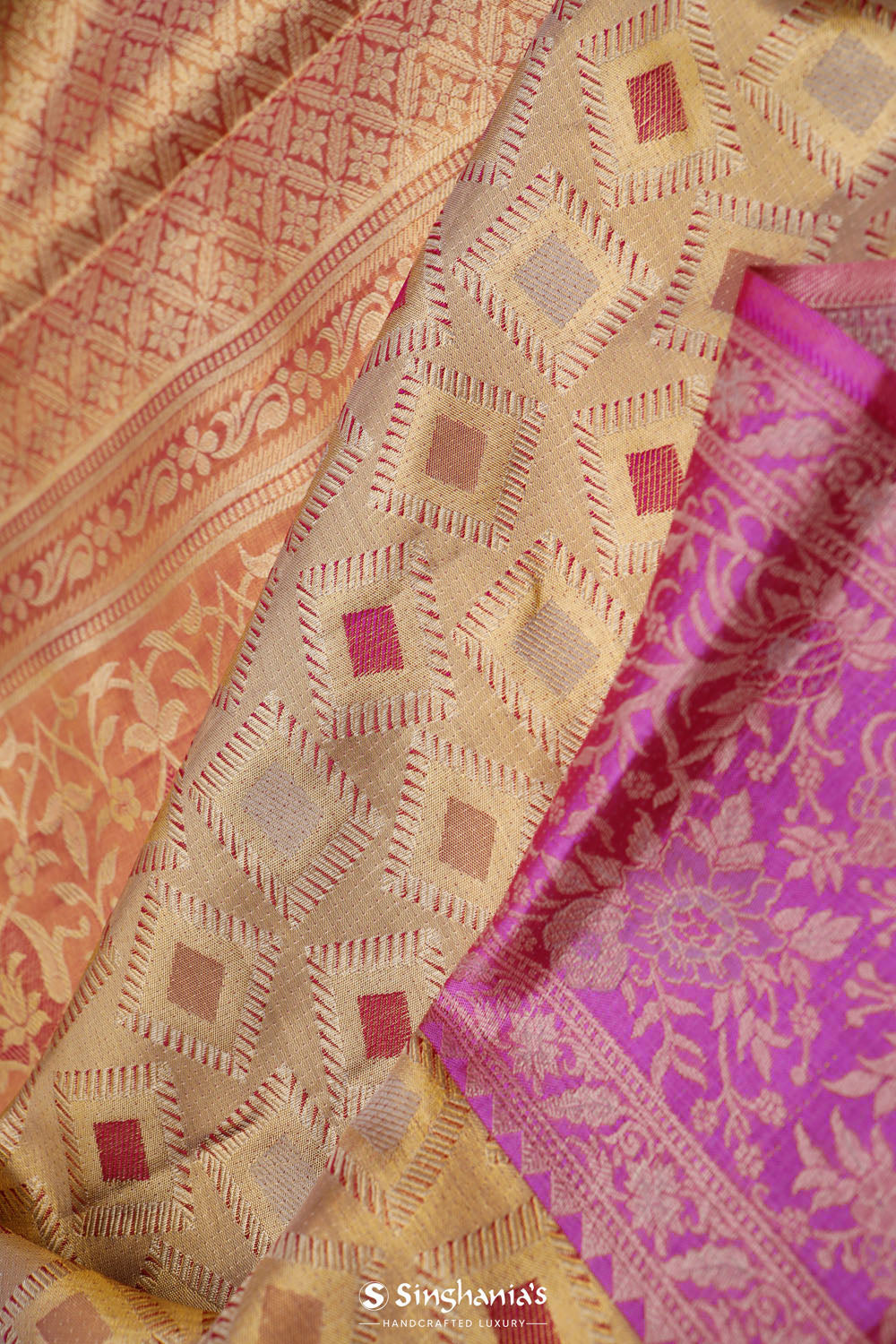 Dull Gold Kanjivaram Silk Saree With Contrast Border