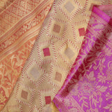 Dull Gold Kanjivaram Silk Saree With Contrast Border