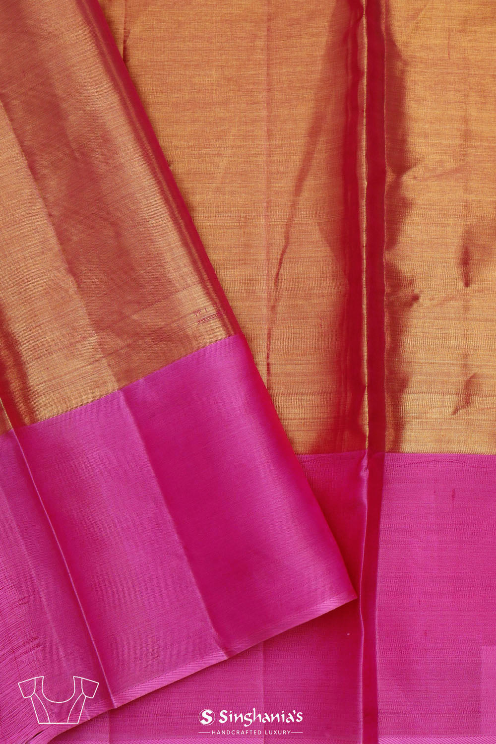 Dull Gold Kanjivaram Silk Saree With Contrast Border